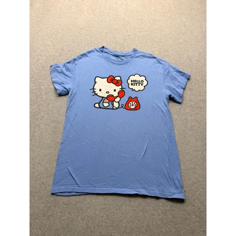 Hello Kitty by Sanrio Blue Graphic T-Shirt Women Small Telephone Print Cotton